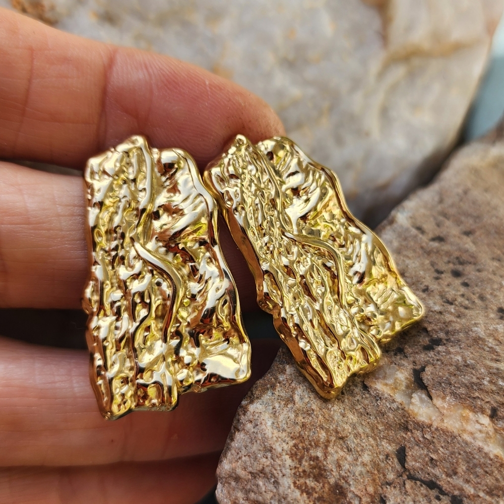 Cult gaia Earrings 18K Gold Plated Adjustable Solid Large Gold Sculptured - Picture 7 of 10